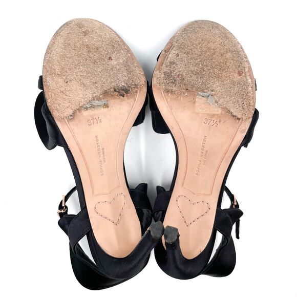 Sophia Webster Lucia Ruffle Sandals Black Satin Open Toe Heels Sz 37.5 / 7.5‎ - Picture 10 of 12